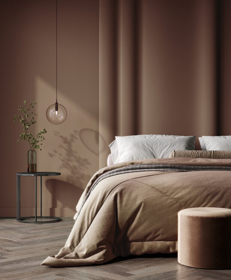Bedroom,In,Pastel,Tone,Mocha,Mousse,Color,Trend,2025,Year